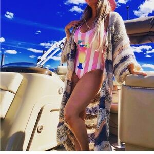 Free People Striped Knit Open-Front Cardigan